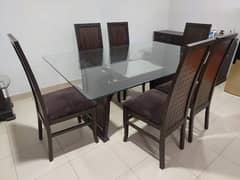6-Seater Wooden Dining Table with Glass Top – Excellent Condition