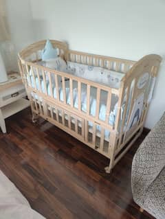 Wooden Baby Cot with Mattress & Net – Gently Used