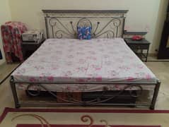 Stainless Metal King bed, sidetables and dresser