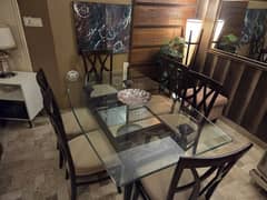 Six sitter dining table shesham wood with glass top