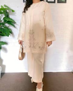 Women's 2-Pc Stylish  Embroidered Cotton Shirt & Trouser Set
