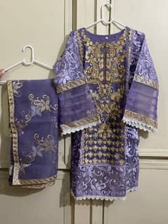 3 piece organza stich purple dress
