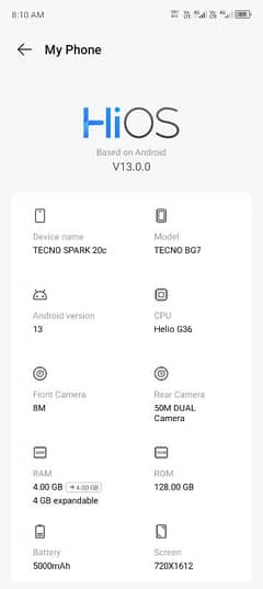 tecno spark 20c 10by 10 but box ni ha 6 month warranty pari ha