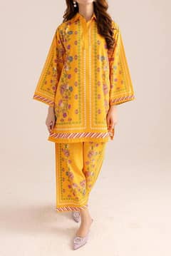 2 Pcs Lawn Printed Suit for Women – Stylish V Neck Kurti with Trouser