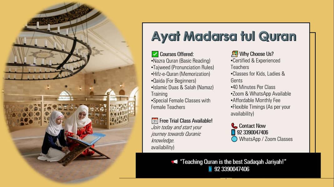 Quran Tution Avalible learn Quran with qualified tutor 0