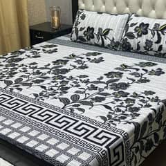 Stylish Printed Double Bedsheet Set - 3 Pcs in Crystal Cotton
