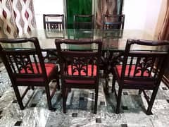glass table 84/48 with wood chairs