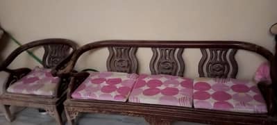 wooden Sofa Set one 3 seater sofa and two 1 seater complete set