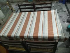 WOODEN DINING TABLE WITH 4 CHAIRS AND SHOWCASE