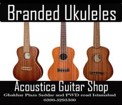 Branded ukuleles collection at Acoustica guitar shop