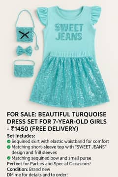Stunning Turquoise Dress Set for 7-Year-Old Girls - ₹1450 (Free