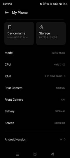 Infinix Hot 50 pro plus 8+8/256