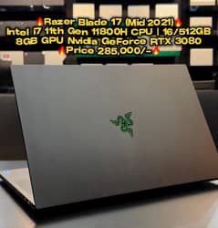 Razer Blade 17 Core i7 11th Gen 11800H CPU 16GB 512GB 8GB RTX 3080