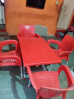 plastic chairs with table