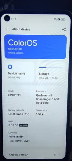 Oppo A96 8gb 128Gb Snapdragon