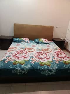 wooden king bed wth matress side tables chairs dresing mirror