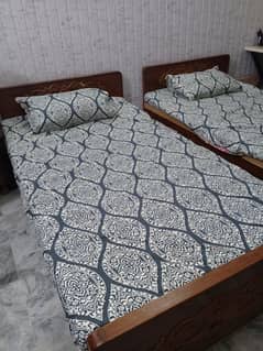 2 Single Wooden Beds with Mattresses or without mattresses