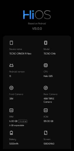 comon 19 neo 6+4+6/128 gb exchange possible