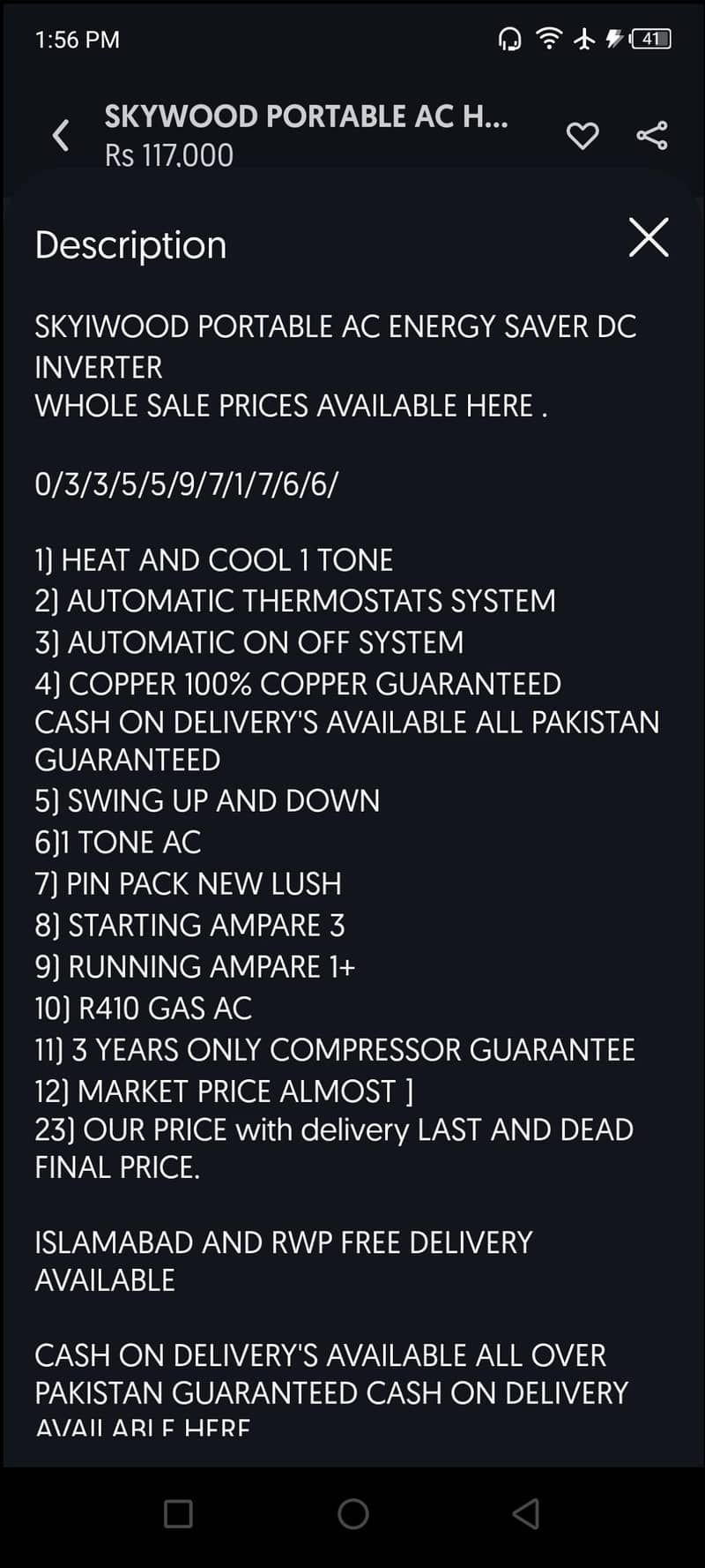 Portable Skywood 1 Ton DC invertor Ac heat &cool 3