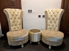 High Back Sofa Set Two Chairs with Glass Table