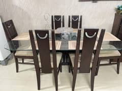 6 Wodden Chair Dinning Table with Mirror Top
