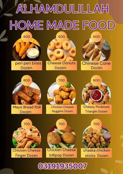 Alhamdulillah home made food n frozen reasonable price contact now