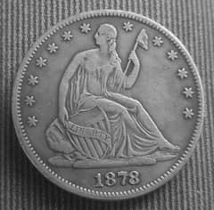 Old Silver Coin of USA Half Dollar 1878 CC