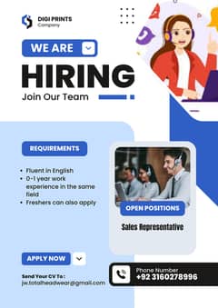We are hiring sales representative || Join us and bright your future.