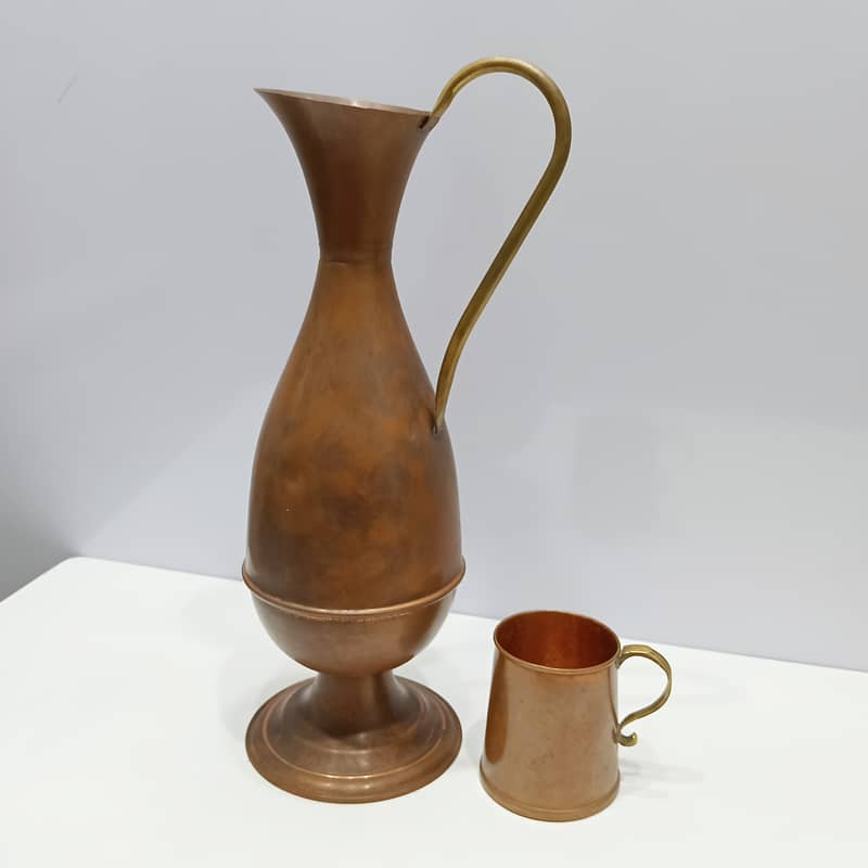 Elegant Vintage Solid Copper Jug with Matching Mug Set 0