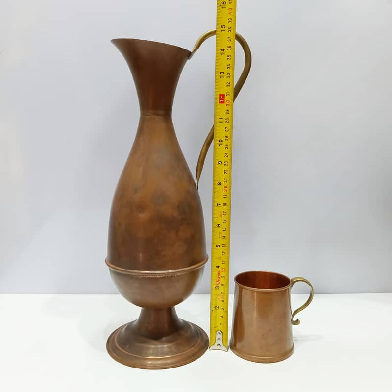 Elegant Vintage Solid Copper Jug with Matching Mug Set 8