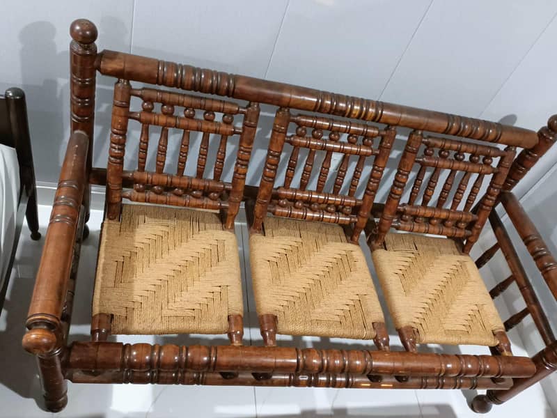 original wood plus cane sofa with one side table and center table 0