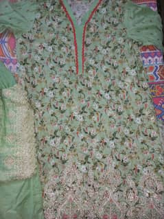 Bin saeed ready made chicken kari lawn shirt and dupata with trouser