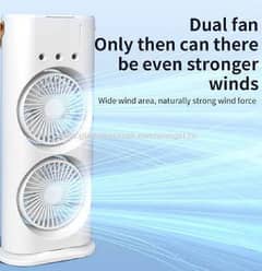 Dual Spray Mist Fan with Remote & LED Light – Rechargeable & Rotating