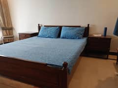 Solid Wooden Bed with side tables