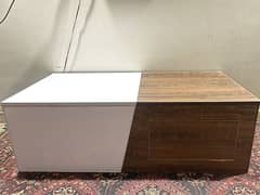 Coffee table, half and half design, with drawer
