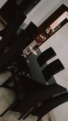 Elegant 8-Seater Black Glass Dining Table Set for Sale