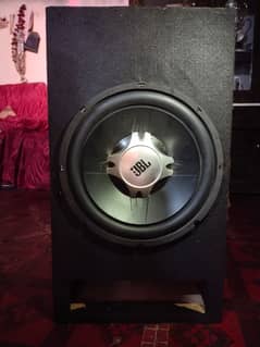 hifi brand kenwood and JBL subwoofers with bass tube