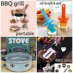 portable mini indoor BBQ grill + steamer 2 in 1+oil brush+steel tong