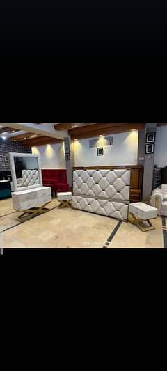 double bed steel with side table and dressing
