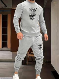 2 pcs men fleece graphic sweatshirt Track suit