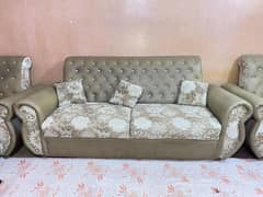 Used 5-Seater Sofa, Leather & Fabric, Beige & Cream Colour, Karachi