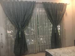 Curtains blue green print