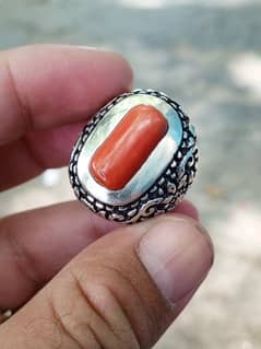 ITALIAN MARJAN RED CORAL REALL Silver ring chandi