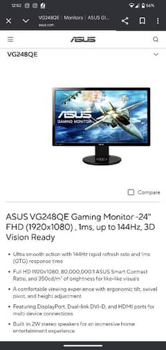 ASUS VG248QE 144HZ(1ms) 1080p MONITOR FOR SALE