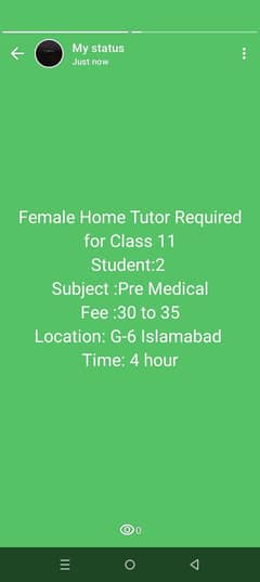 female Home Tutor Required