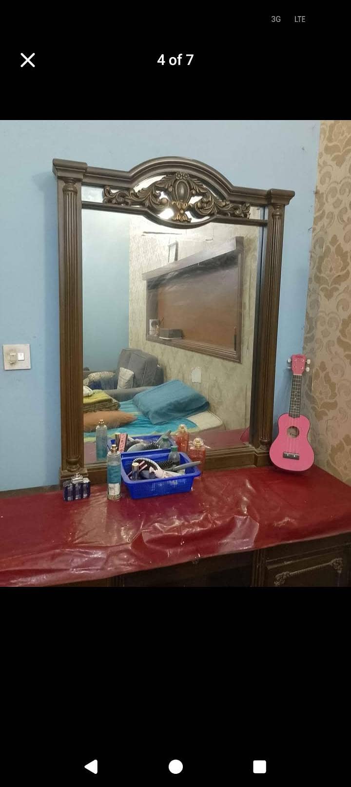 King bed set with mattress and dressing table with storage 3