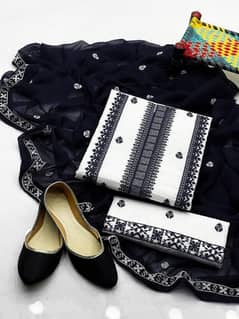 3 Pcs Women's Unstitched Chikankari Embroidered Suit