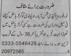 Female wardan ki zarorat Girls Hostel kliye