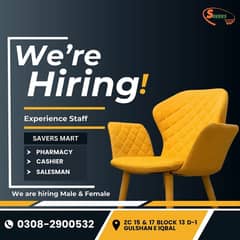 Hirings Staff/ Sales staff required / Job Offer /Cashier Required