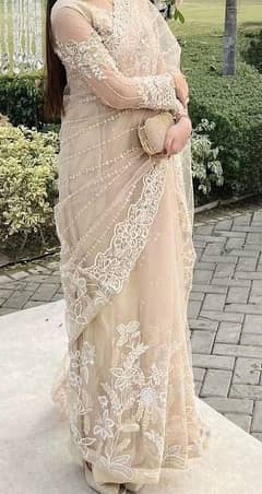 10/10 Stitched Beige Elegant Embroidered saree for sale